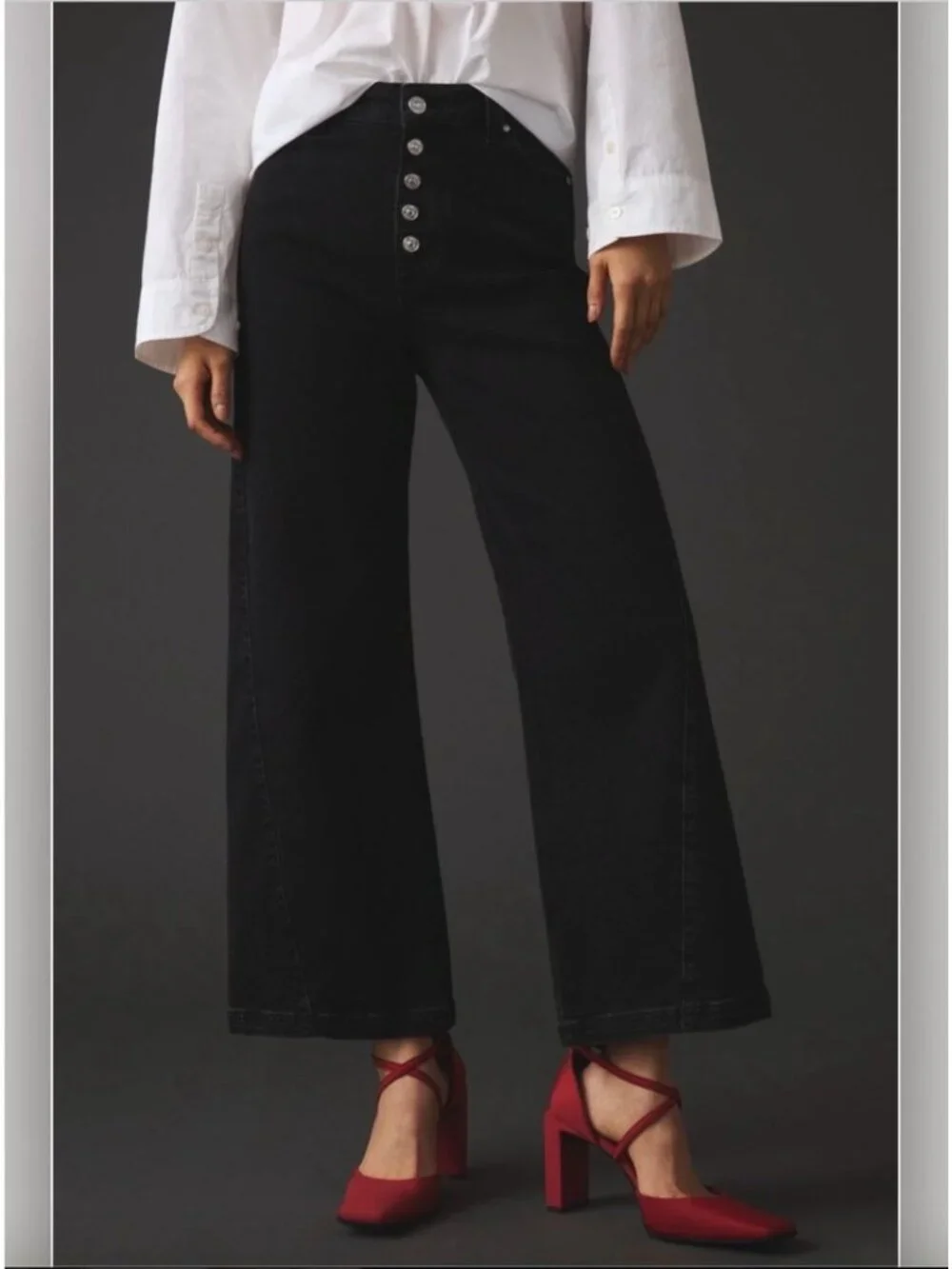 PAIGE Anessa Exposed Button Twist Seam Jeans 30 Dark Obsidian Wash Boho Minimali
